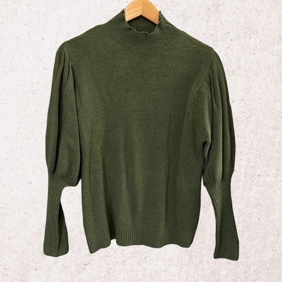 Elan Green Cowl Neck Sweater with Voluminous Sleeves - Picture 1 of 5